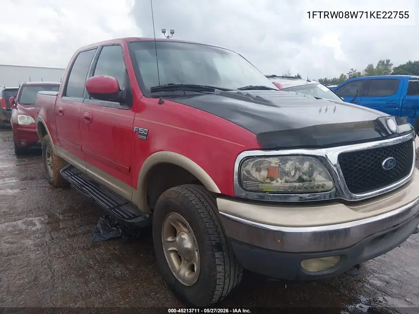 2001 Ford F-150 King Ranch Edition/Lariat/Xlt VIN: 1FTRW08W71KE22755 Lot: 45213711
