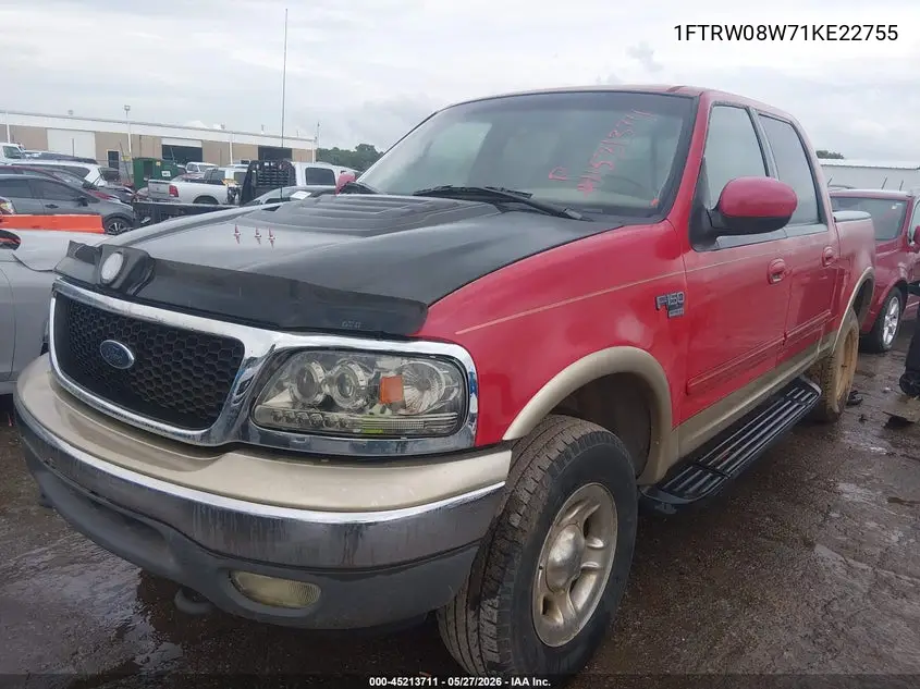2001 Ford F-150 King Ranch Edition/Lariat/Xlt VIN: 1FTRW08W71KE22755 Lot: 45213711