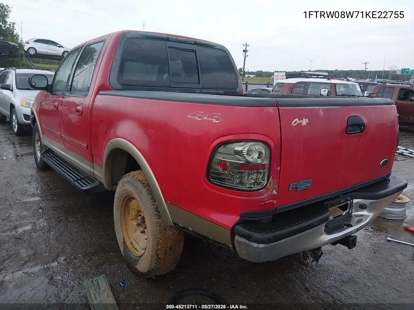 2001 Ford F-150 King Ranch Edition/Lariat/Xlt VIN: 1FTRW08W71KE22755 Lot: 45213711