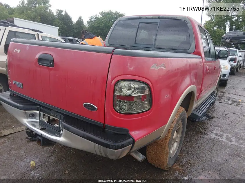 2001 Ford F-150 King Ranch Edition/Lariat/Xlt VIN: 1FTRW08W71KE22755 Lot: 45213711