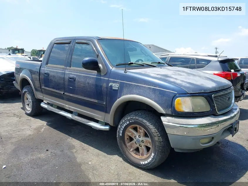 2003 Ford F-150 Lariat/Xlt VIN: 1FTRW08L03KD15748 Lot: 45550815