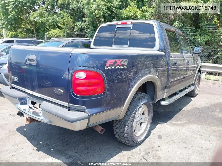 2003 Ford F-150 Lariat/Xlt VIN: 1FTRW08L03KD15748 Lot: 45550815