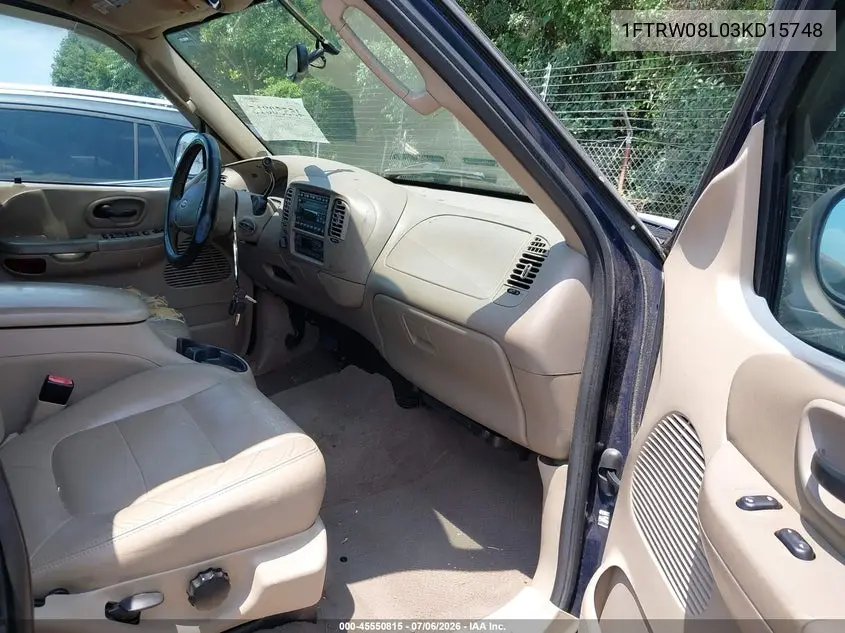 2003 Ford F-150 Lariat/Xlt VIN: 1FTRW08L03KD15748 Lot: 45550815