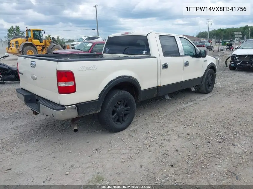 2008 Ford F-150 60Th Anniversary/Fx4/King Ranch/Lariat/Xlt VIN: 1FTPW14VX8FB41756 Lot: 45670635