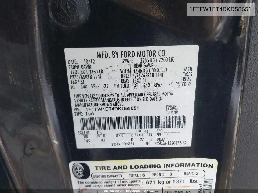 1FTFW1ET4DKD58651 2013 Ford F-150 Xlt
