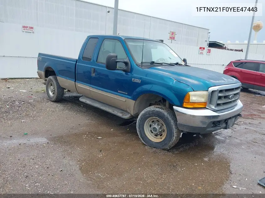 2000 Ford F-250 Lariat/Xl/Xlt VIN: 1FTNX21F0YEE47443 Lot: 45637787