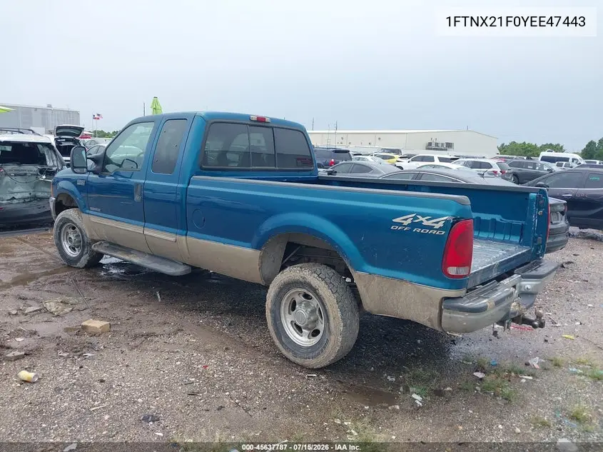 2000 Ford F-250 Lariat/Xl/Xlt VIN: 1FTNX21F0YEE47443 Lot: 45637787