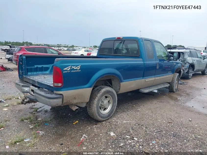2000 Ford F-250 Lariat/Xl/Xlt VIN: 1FTNX21F0YEE47443 Lot: 45637787