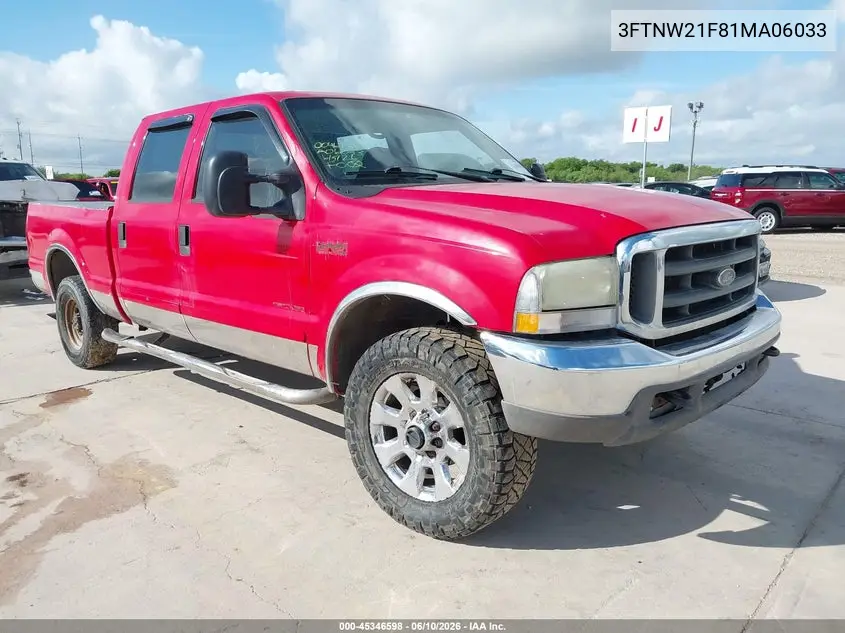 2001 Ford F-250 Lariat/Xl/Xlt VIN: 3FTNW21F81MA06033 Lot: 45346598