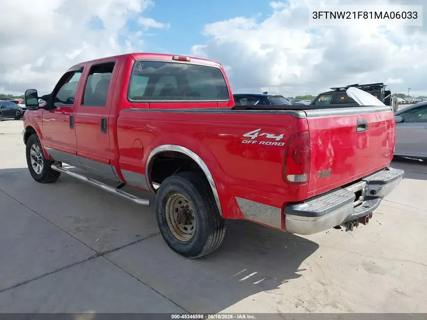 2001 Ford F-250 Lariat/Xl/Xlt VIN: 3FTNW21F81MA06033 Lot: 45346598