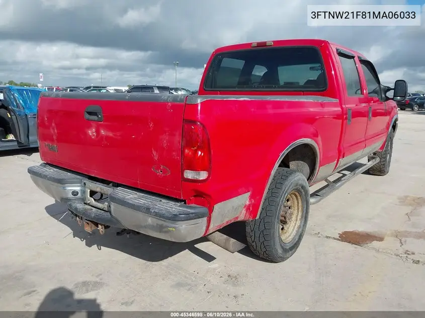 2001 Ford F-250 Lariat/Xl/Xlt VIN: 3FTNW21F81MA06033 Lot: 45346598