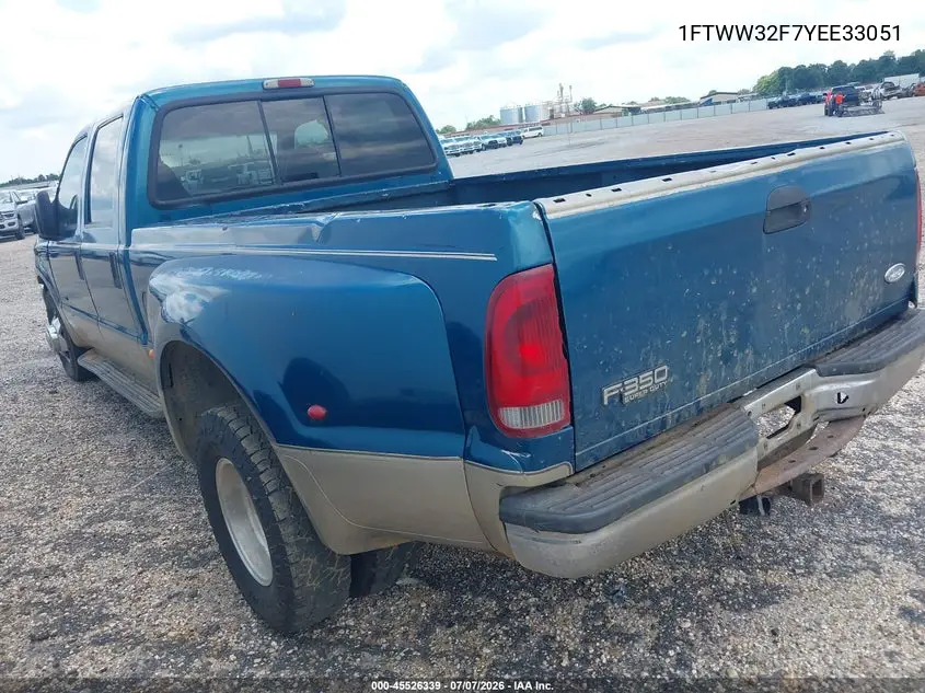 2000 Ford Super Duty F-350 Drw Lariat/Xl/Xlt VIN: 1FTWW32F7YEE33051 Lot: 45526339
