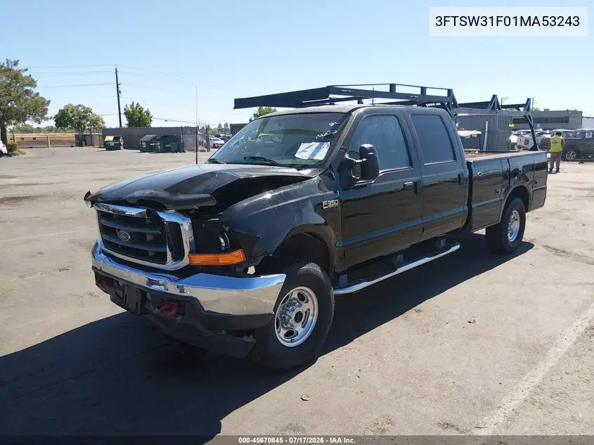 2001 Ford F-350 Lariat/Xl/Xlt VIN: 3FTSW31F01MA53243 Lot: 45670845