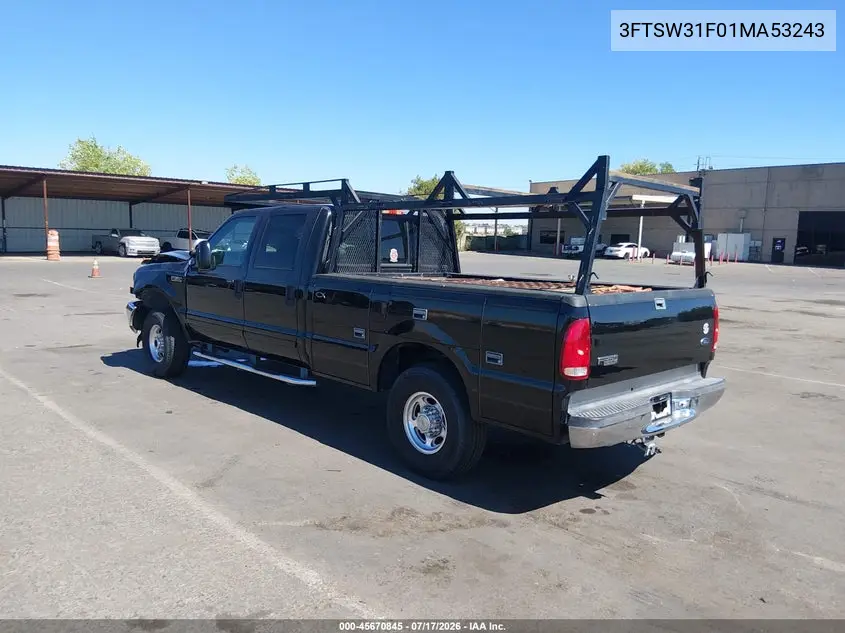 2001 Ford F-350 Lariat/Xl/Xlt VIN: 3FTSW31F01MA53243 Lot: 45670845