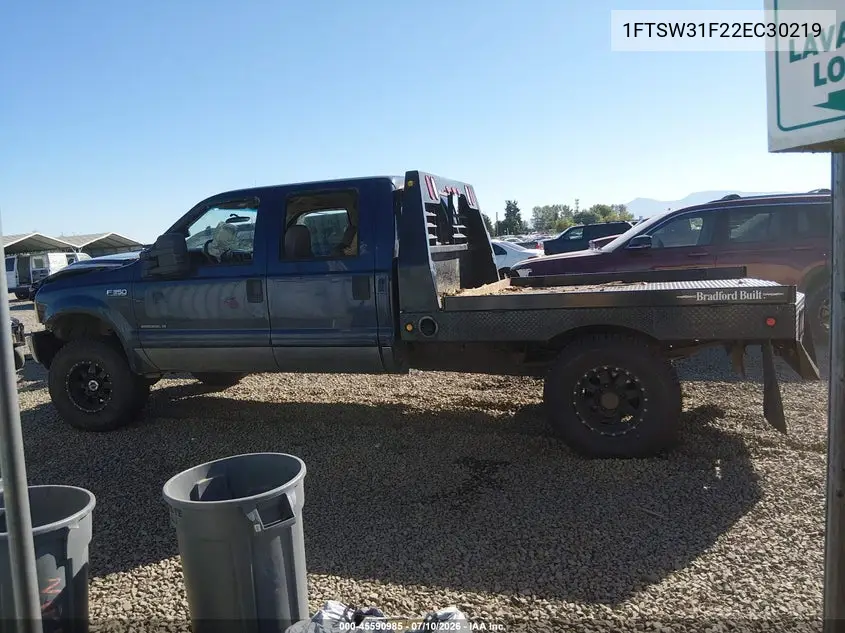 2002 Ford F-350 Lariat/Xl/Xlt VIN: 1FTSW31F22EC30219 Lot: 45590985