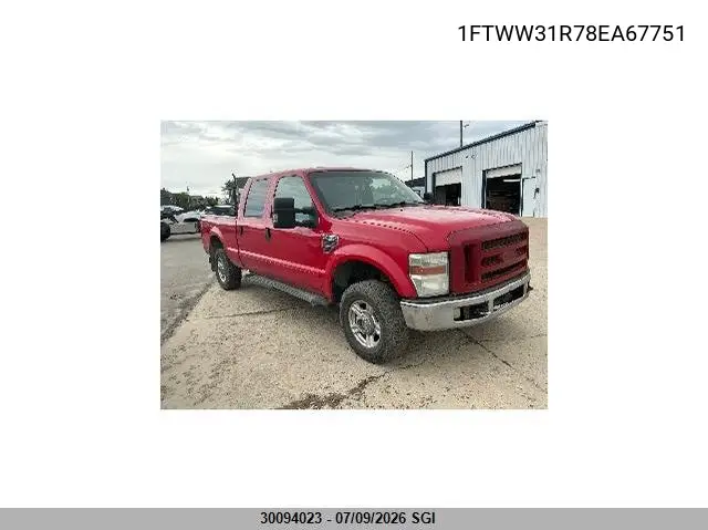 2008 Ford F350 Srw Super Duty VIN: 1FTWW31R78EA67751 Lot: 30094023