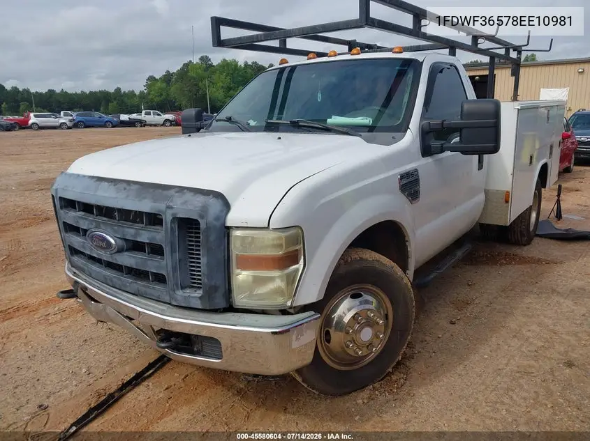 2008 Ford Super Duty F-350 Drw Xl/Xlt VIN: 1FDWF36578EE10981 Lot: 45580604