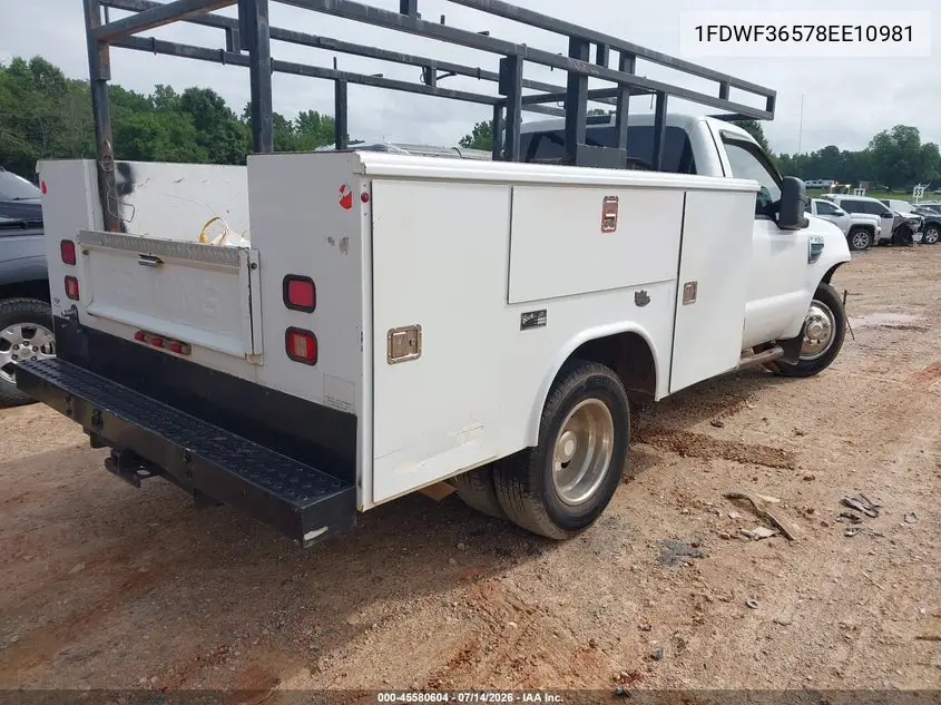 2008 Ford Super Duty F-350 Drw Xl/Xlt VIN: 1FDWF36578EE10981 Lot: 45580604