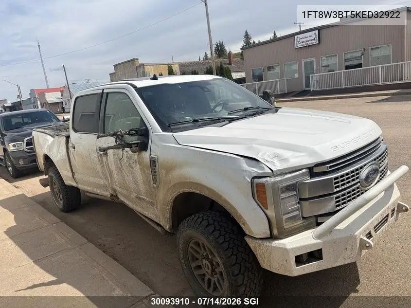 2019 Ford F350 Super Duty VIN: 1FT8W3BT5KED32922 Lot: 30093910