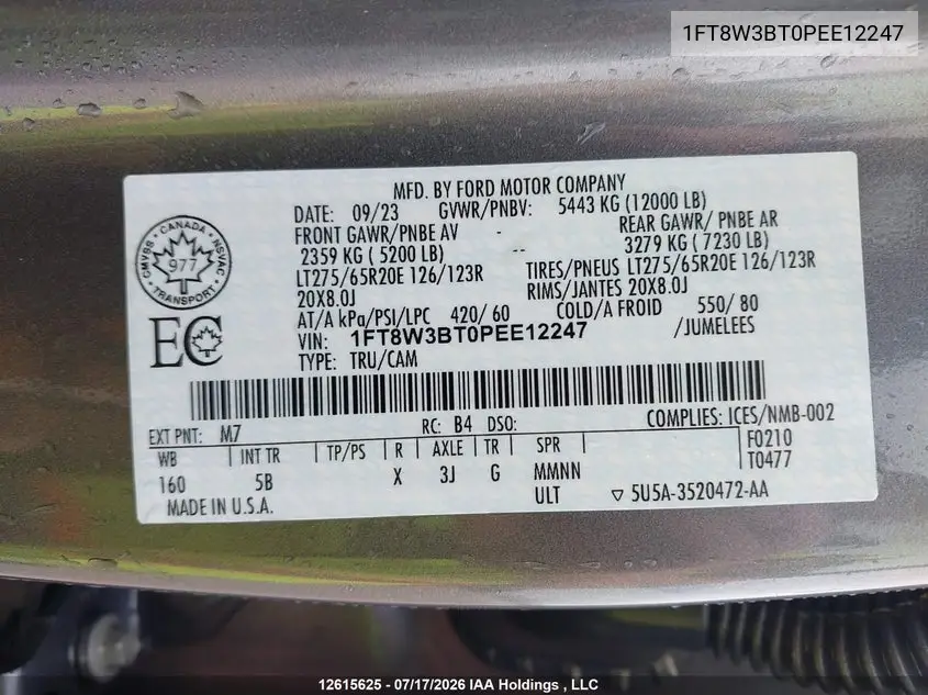 2023 Ford F350 VIN: 1FT8W3BT0PEE12247 Lot: 12615625x