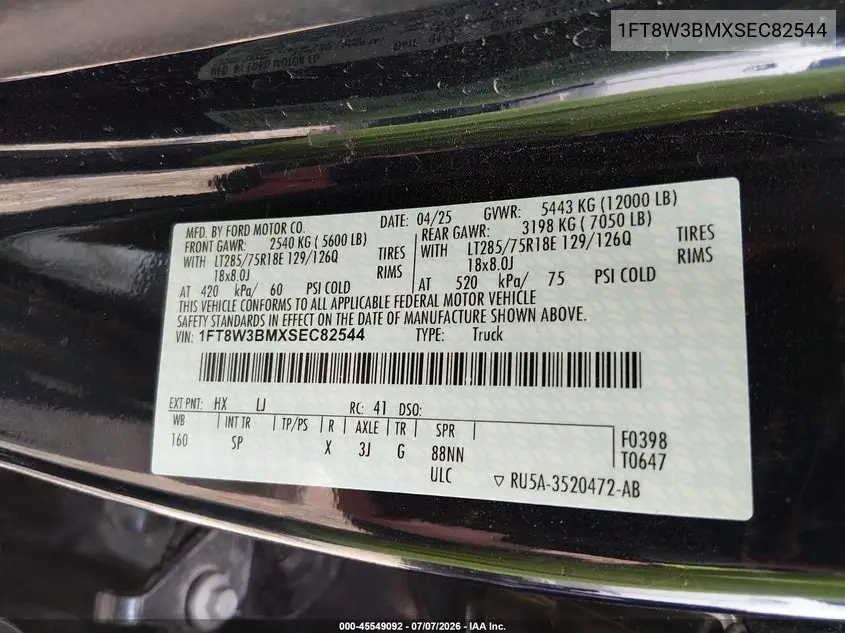2025 Ford F-350 King Ranch VIN: 1FT8W3BMXSEC82544 Lot: 45549092