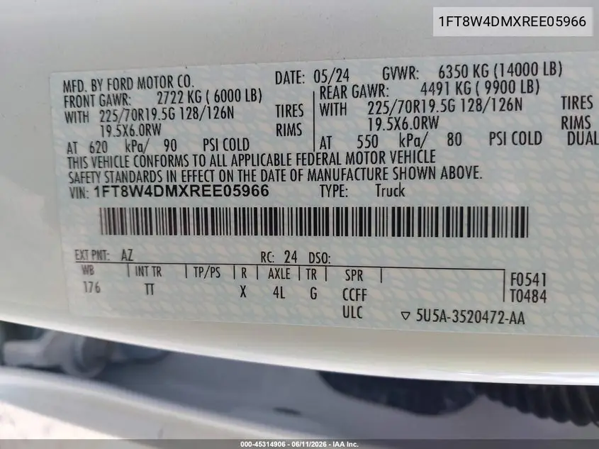 2024 Ford F-450 Limited VIN: 1FT8W4DMXREE05966 Lot: 45314906