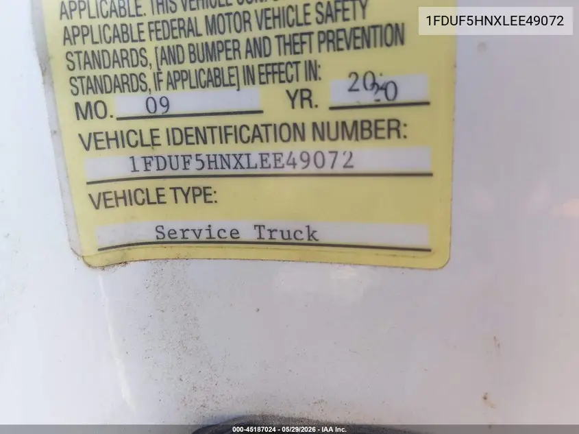 2020 Ford F-550 Chassis Xl VIN: 1FDUF5HNXLEE49072 Lot: 45187024