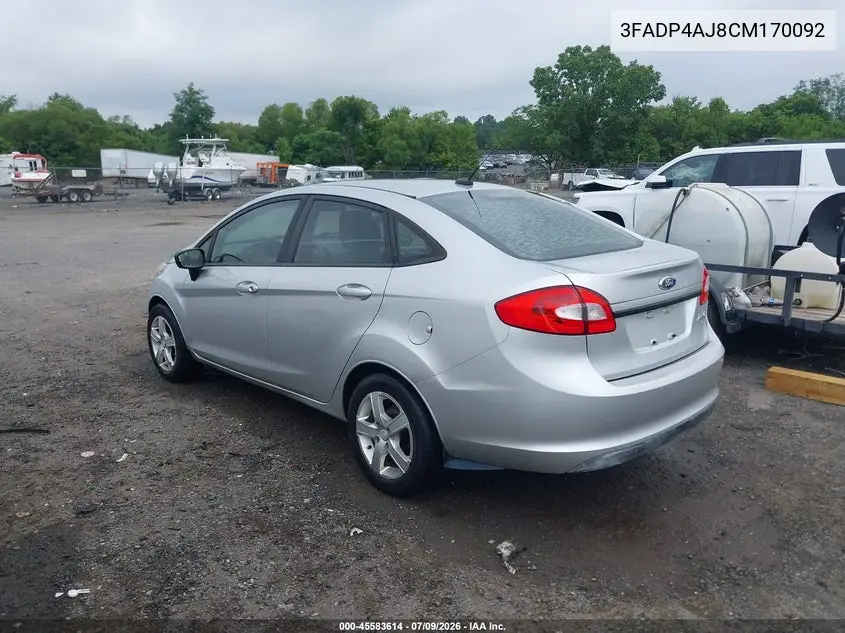2012 Ford Fiesta S VIN: 3FADP4AJ8CM170092 Lot: 45583614