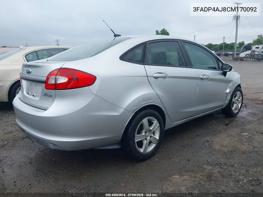 2012 Ford Fiesta S VIN: 3FADP4AJ8CM170092 Lot: 45583614