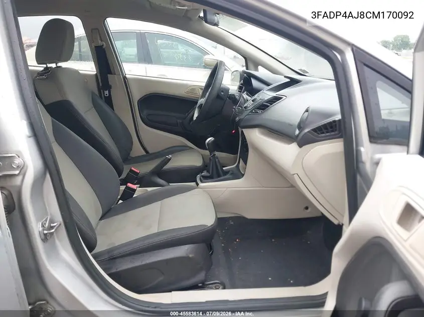 2012 Ford Fiesta S VIN: 3FADP4AJ8CM170092 Lot: 45583614