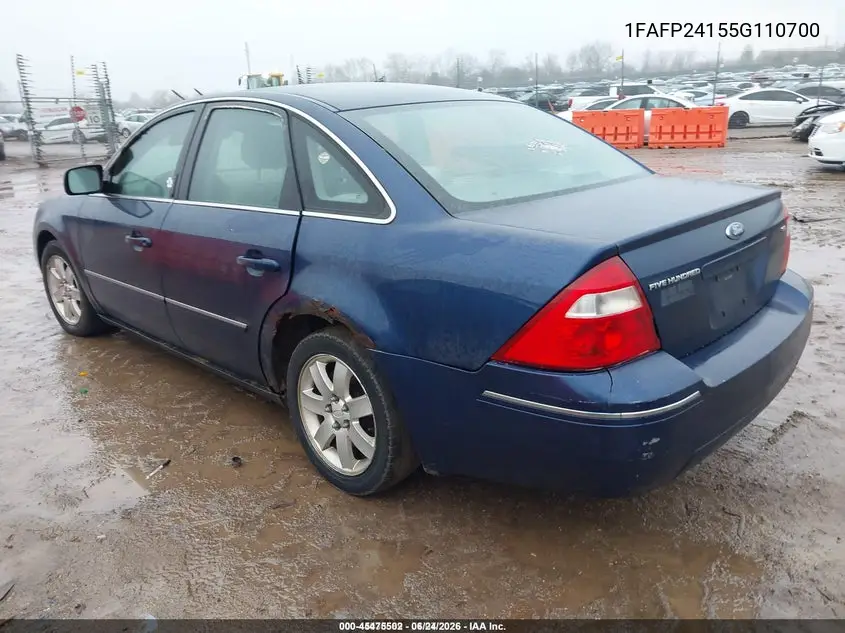2005 Ford Five Hundred Sel VIN: 1FAFP24155G110700 Lot: 45475502