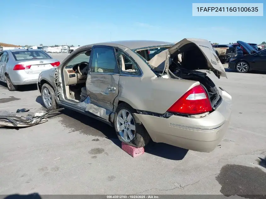 2006 Ford Five Hundred Sel VIN: 1FAFP24116G100635 Lot: 43512703