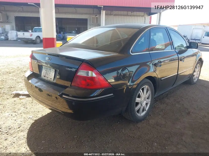2006 Ford Five Hundred Limited VIN: 1FAHP28126G139947 Lot: 44711812