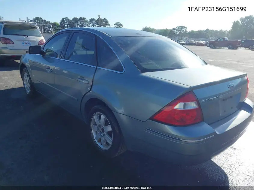 2006 Ford Five Hundred Se VIN: 1FAFP23156G151699 Lot: 44904074