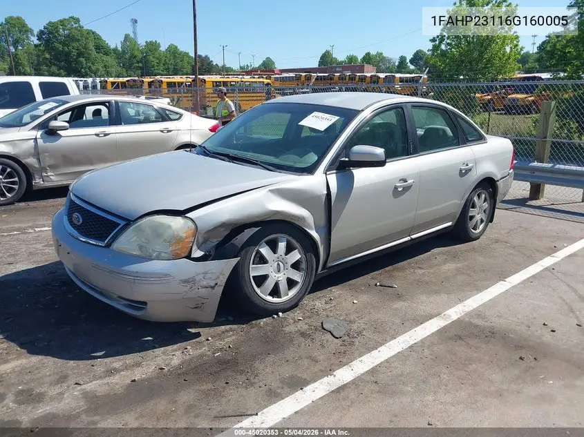 2006 Ford Five Hundred Se VIN: 1FAHP23116G160005 Lot: 45020353