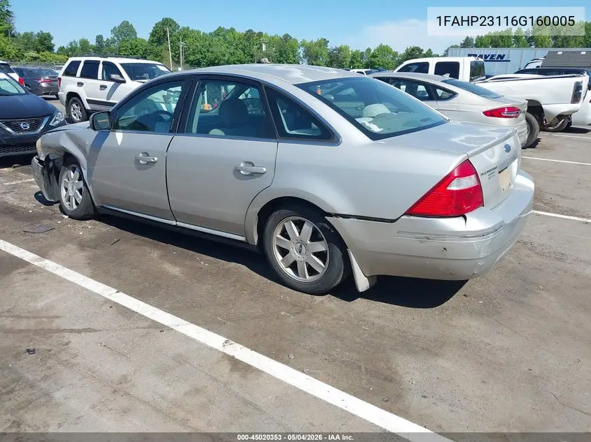 2006 Ford Five Hundred Se VIN: 1FAHP23116G160005 Lot: 45020353