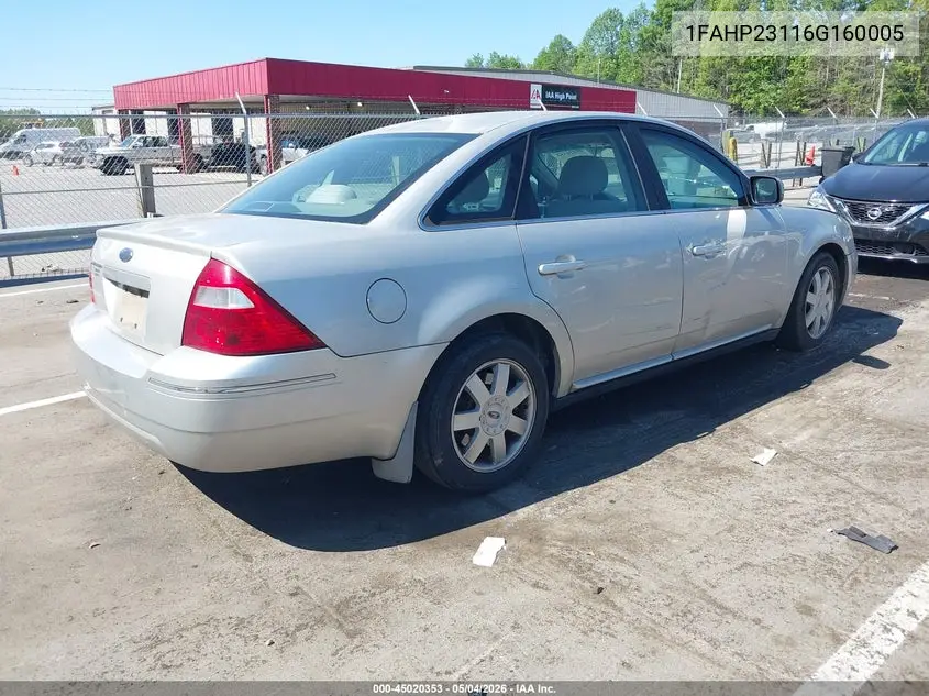 2006 Ford Five Hundred Se VIN: 1FAHP23116G160005 Lot: 45020353