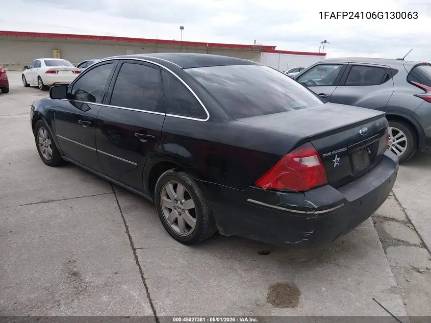 2006 Ford Five Hundred Sel VIN: 1FAFP24106G130063 Lot: 45027381