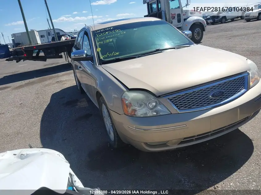 2007 Ford Five Hundred Limited VIN: 1FAFP28167G104384 Lot: 12595380X