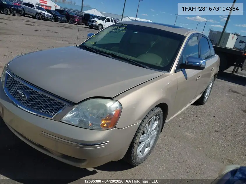 2007 Ford Five Hundred Limited VIN: 1FAFP28167G104384 Lot: 12595380X