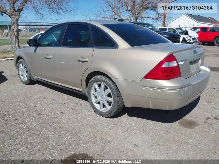2007 Ford Five Hundred Limited VIN: 1FAFP28167G104384 Lot: 12595380X