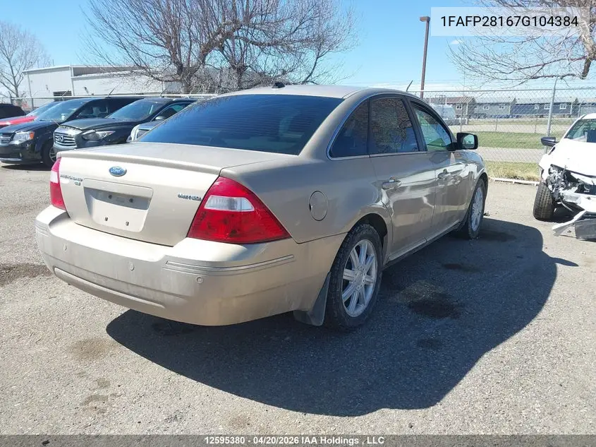 2007 Ford Five Hundred Limited VIN: 1FAFP28167G104384 Lot: 12595380X