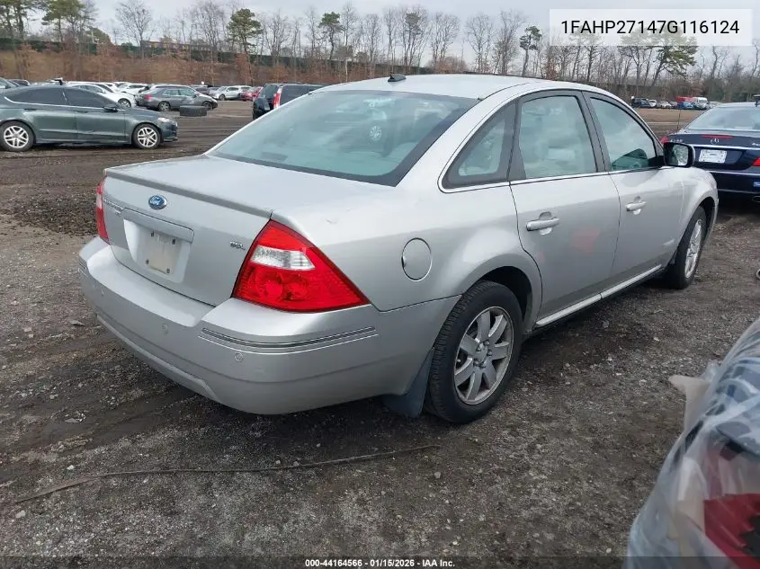 2007 Ford Five Hundred Sel VIN: 1FAHP27147G116124 Lot: 44164566