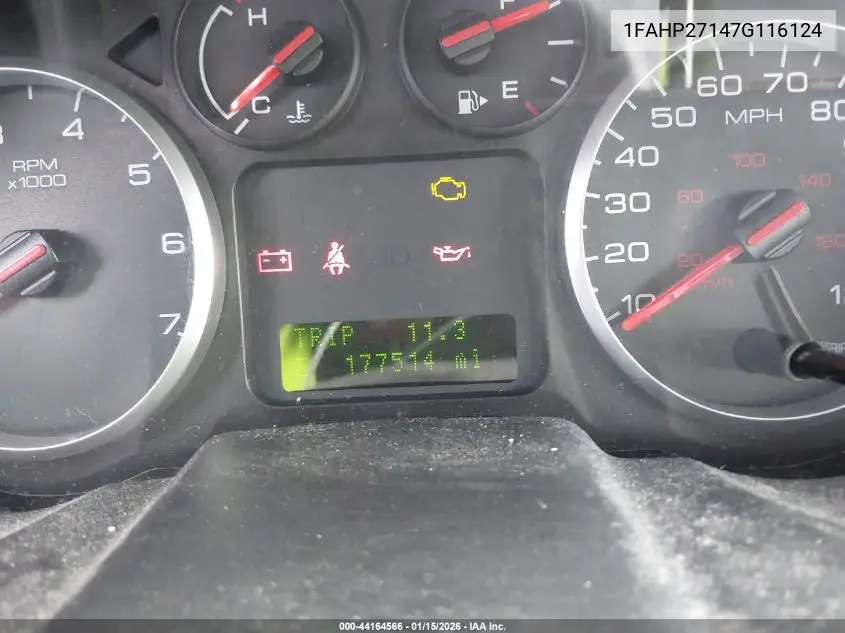2007 Ford Five Hundred Sel VIN: 1FAHP27147G116124 Lot: 44164566