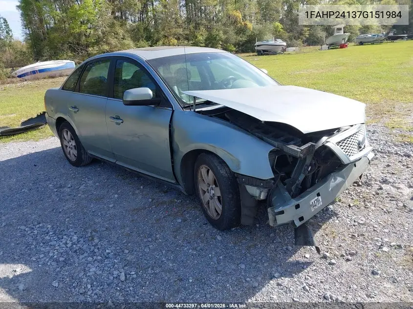 2007 Ford Five Hundred Sel VIN: 1FAHP24137G151984 Lot: 44733297