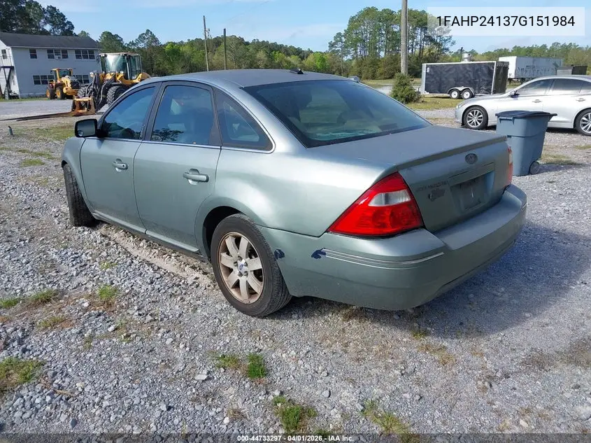 2007 Ford Five Hundred Sel VIN: 1FAHP24137G151984 Lot: 44733297