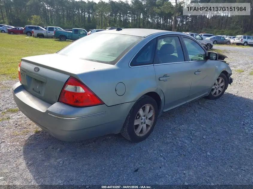 2007 Ford Five Hundred Sel VIN: 1FAHP24137G151984 Lot: 44733297