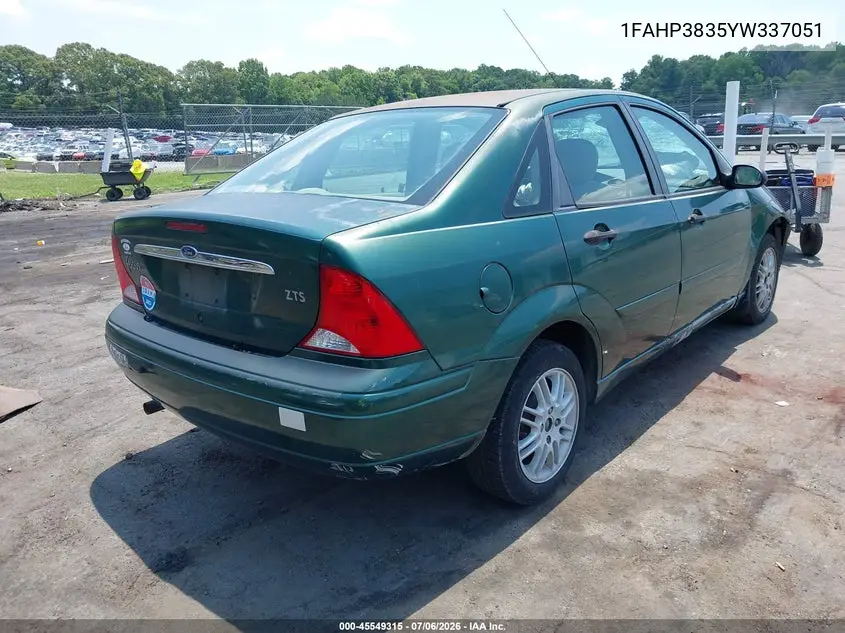 2000 Ford Focus Zts VIN: 1FAHP3835YW337051 Lot: 45549315