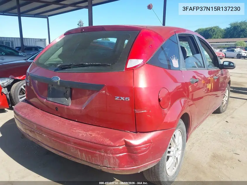2005 Ford Focus Zx5 VIN: 3FAFP37N15R137230 Lot: 45322714