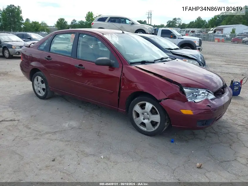 2006 Ford Focus Zx4 VIN: 1FAHP34N86W180619 Lot: 45406131